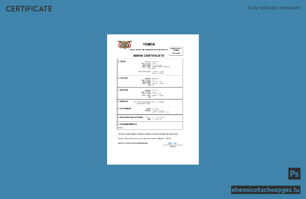 Jemen Geburtsurkunde (Word- und PDF-Beispiel)